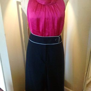 Off Center Button White Piping Black Dress Pants
